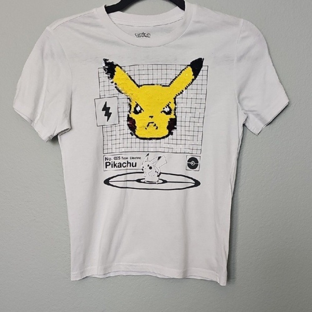 Pokemon Pikachu Boy's Short Sleeve Tee Reversible Sequin Small Size 8